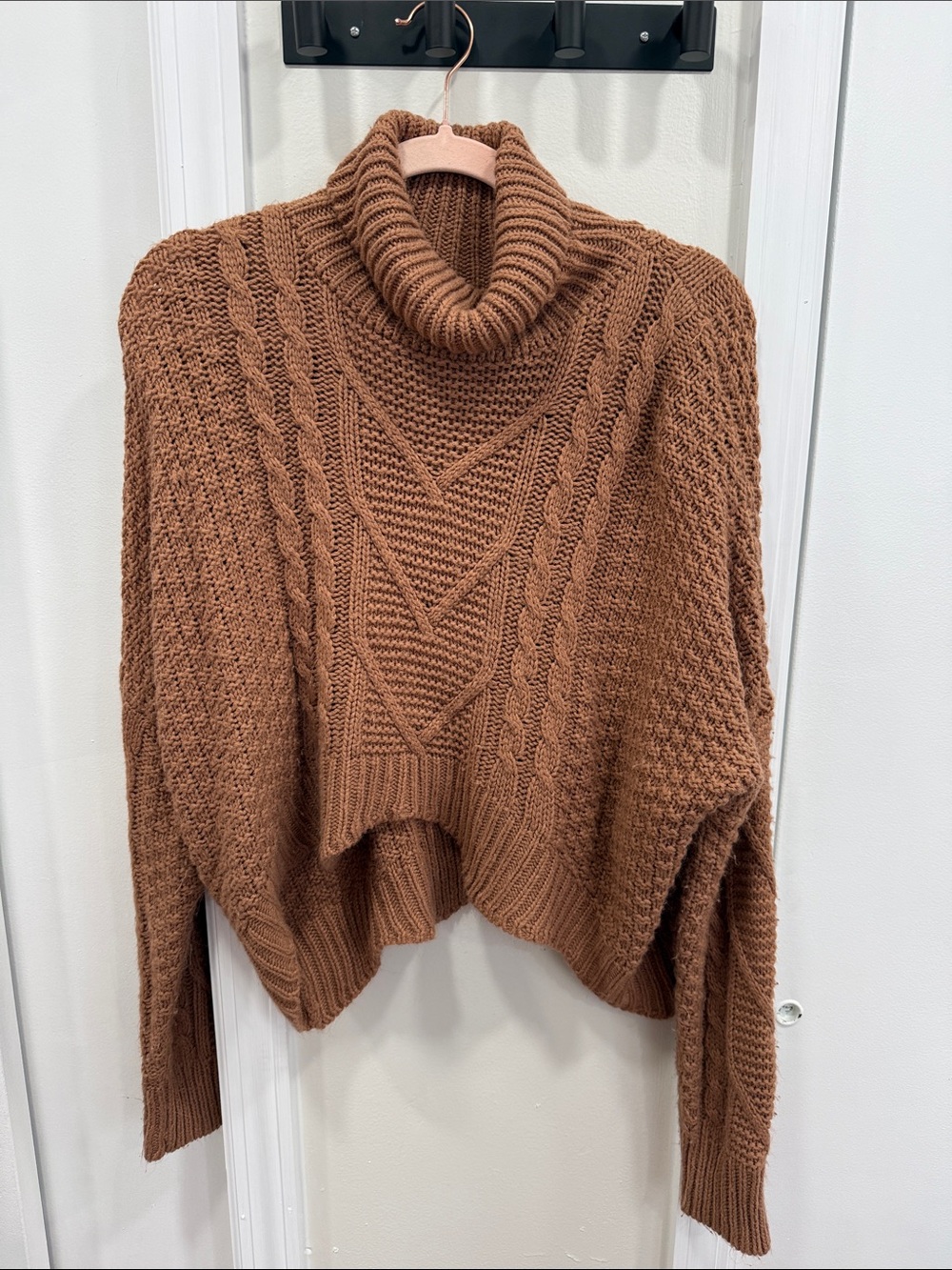 SHEIN Brown Cable Knit Turtleneck Sweater